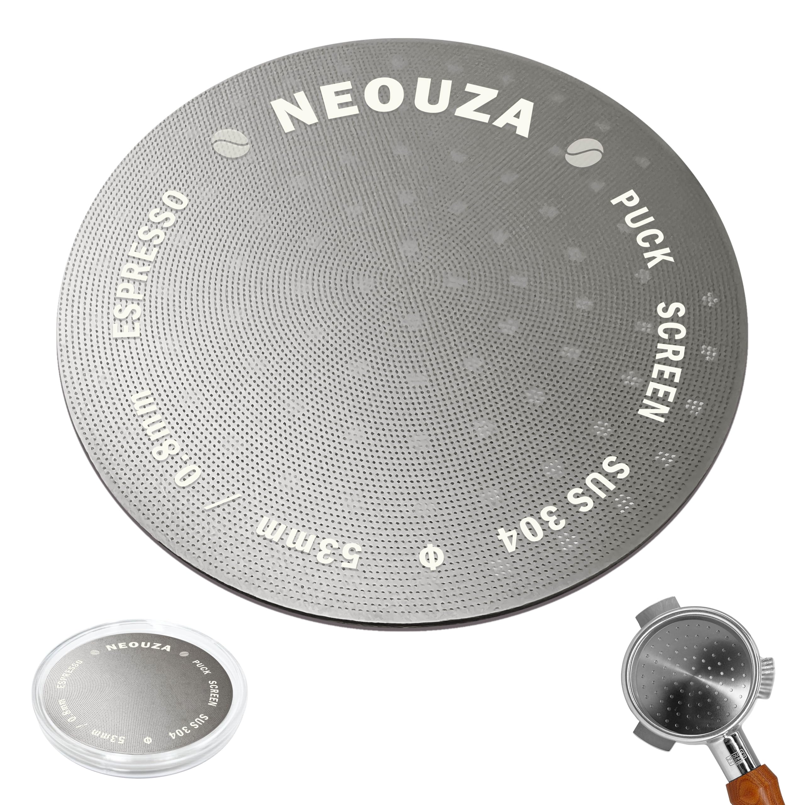 NEOUZA V3 Espresso 53mm Puck Screen 0.8mm Thickness Mesh Filter Stainless Steel for Barista Coffee Portafilter Basket