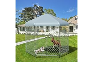 EXROO Kennel for Large Dogs,6.9'L x 6.9'W x 7.5'H Outdoor Dog Fence for Yard,Dog House Outside for Big Dog Run,Dog Enclosure with Roof
