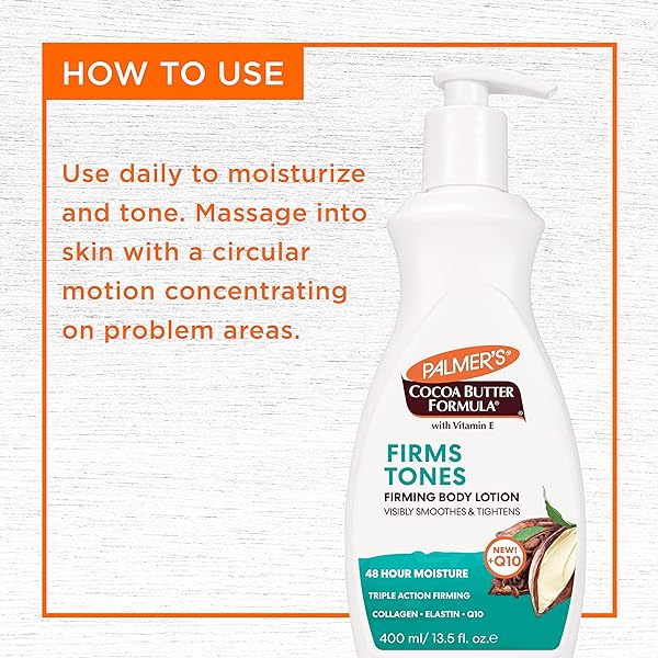 PALMER’S COCOA BUTTER FORMULA SKIN FIRMING BODY LOTION, TONING & TIGHTENING CREAM WITH Q10, COLLAGEN & ELASTIN, PUMP BOTTLE, 13.5 OZ.