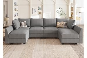 HONBAY Modular Sectional Sofa U Shaped Sectional Modular Sofa with Storage Convertible Modular Sectional Couch for Living Room, Grey
