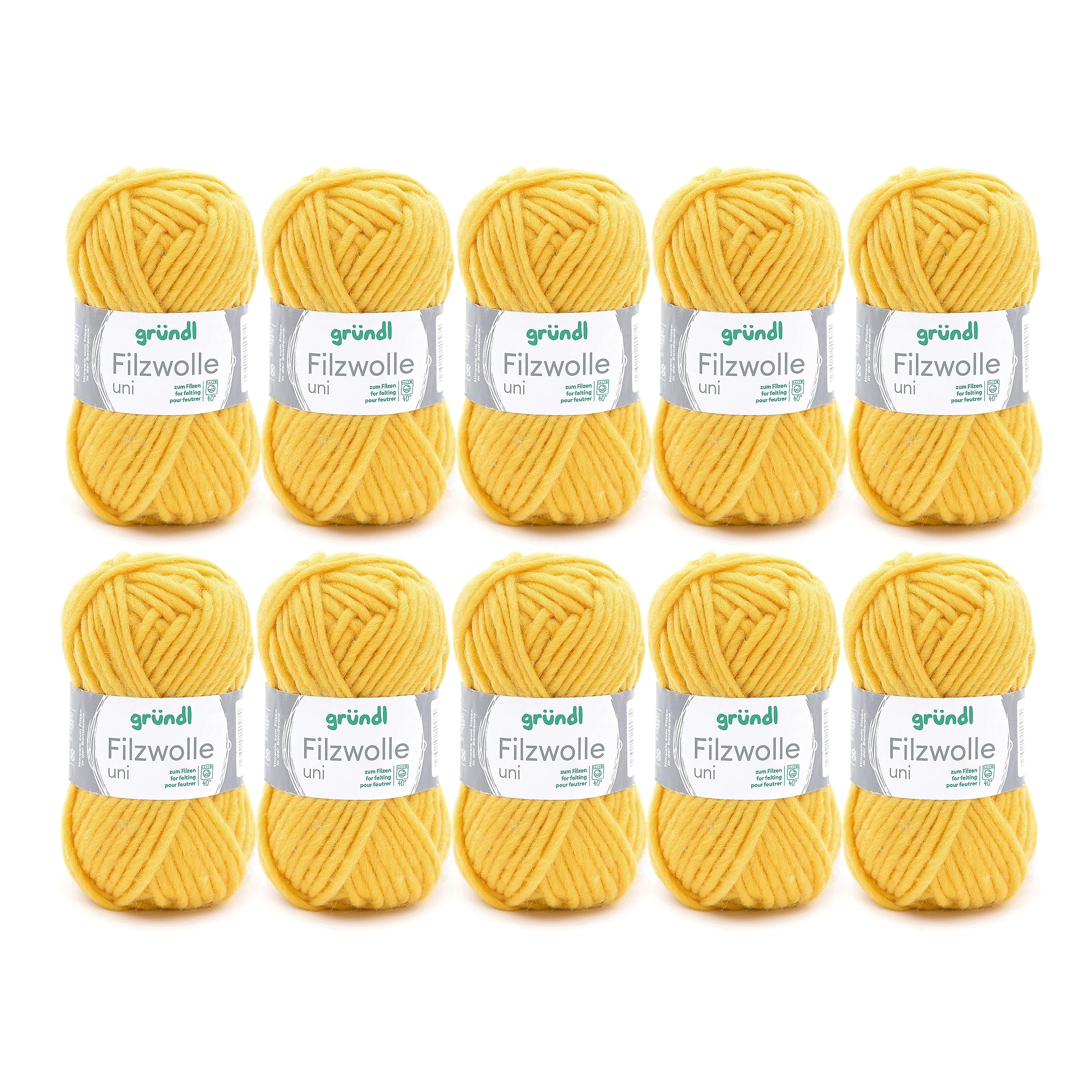 Gründl Wool Uni, package: 10 balls à 50 g, wool, lemon, 31 x 32 x 7.5 cm