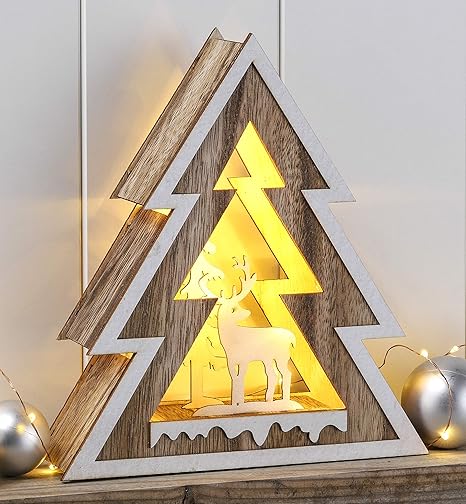 Led Holzdekoration Weihnachtsdeko Holz Dekoration Weihnachtsbeleuchtung Adventsbeleuchtung 54871 Tanne 10 Warm Weisse Leds Amazon De Beleuchtung