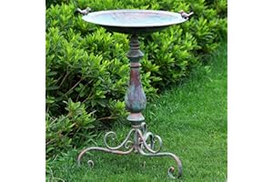 Newtay 27.25 Ornate Metal Pedestal Style Birdbath with Cast Iron Vintage Birds Baths for Outdoors on Rim Full Base Standing Bird Bath Tray for Garden Yard Decoration, Green, Not Easy to Rust