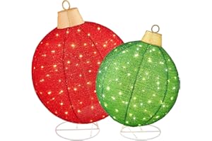 Best Choice Products 2pc Lighted Pop-Up Outdoor Christmas Ornament Set, Holiday Ball Decoration w/ 180 LED Lights, 8 Light Functions - Red/Green
