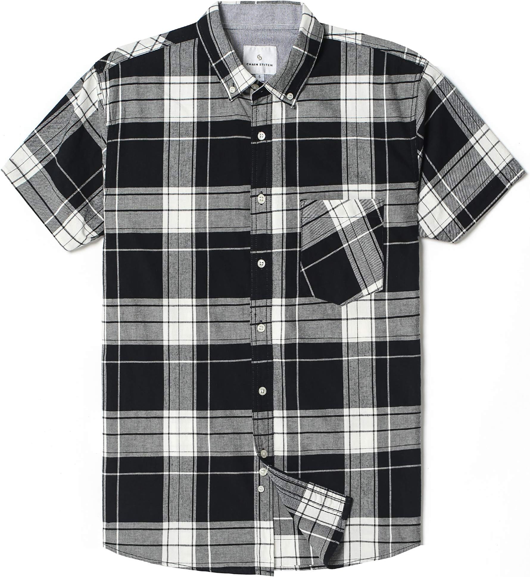 Men's Short Sleeve Plaid Checkered Button Down Casual Work Shirts