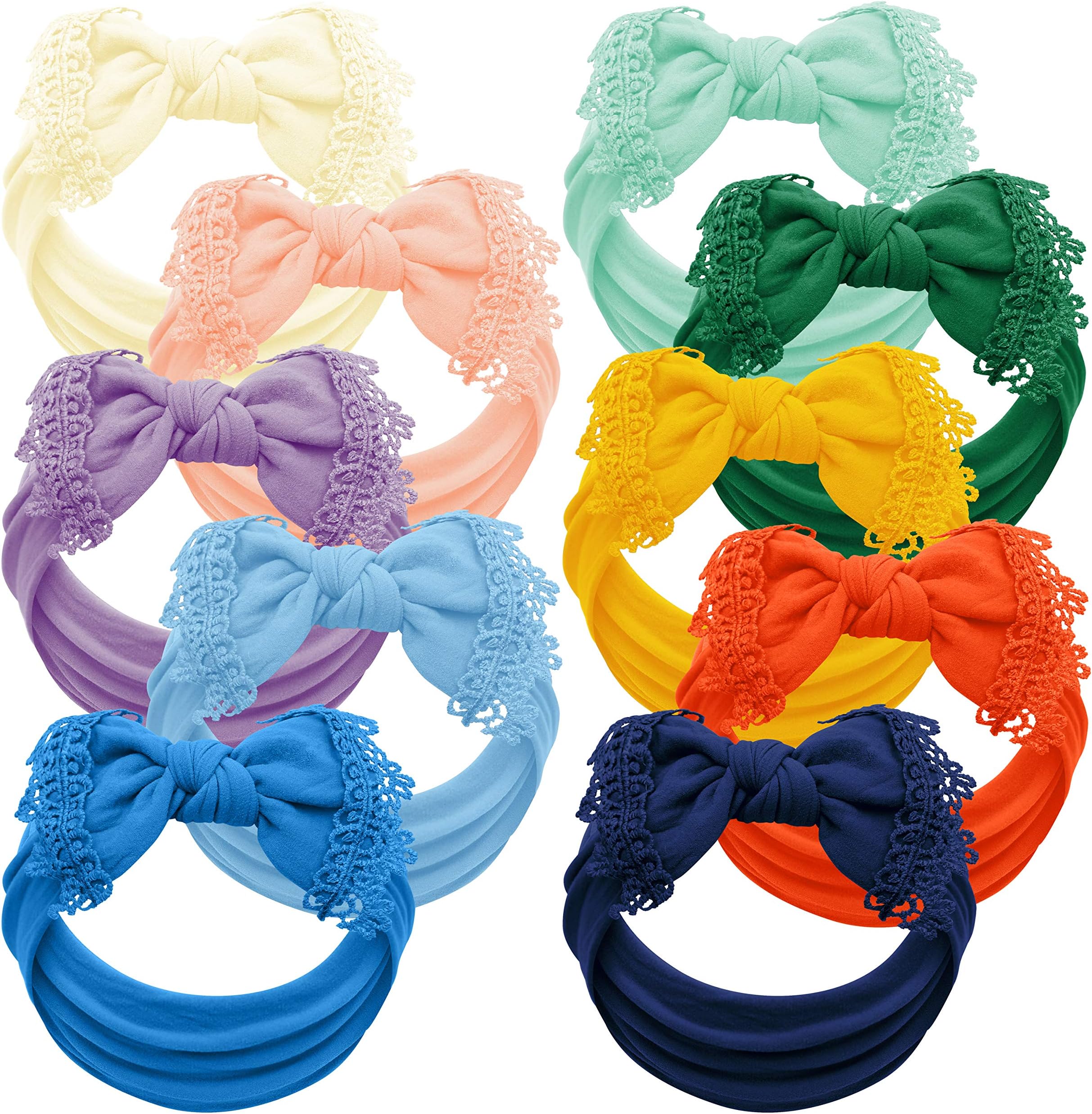 Baby Girl Headbands and bows - Nylon Headband Fits newborn toddler infant girls lace trim