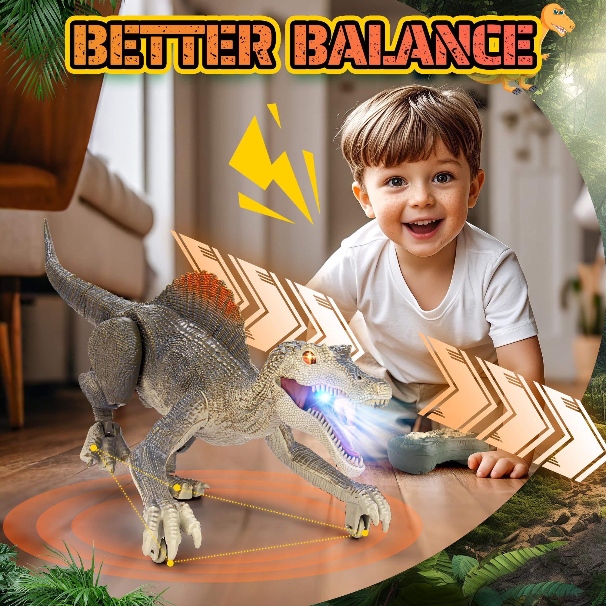 Dinosaur toys, Realistic Remote Control Dinosaur toys for Kids 3-5, 2.4GHZ, Walking, Rechargeable, 3D Eyes Realistic Appearance, 3 Sound Effects, Demo Function, Sturdy Jurassic Toy for kid 3+