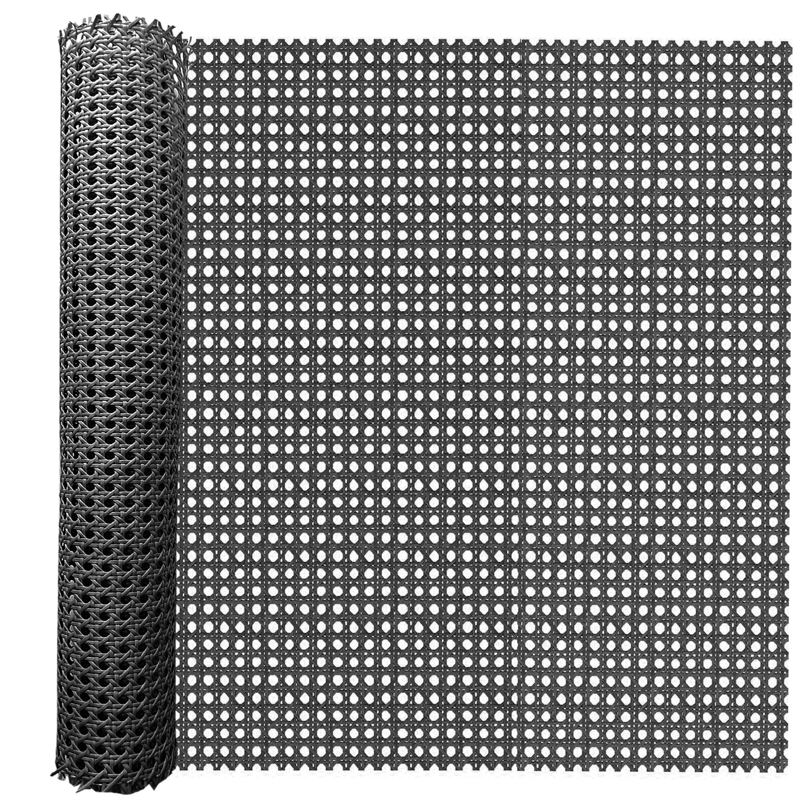 24inch X 6.6ft Plastic Black Cane Rattan Webbing Roll for Caning Projects Hexagon Rattan Material Fabric Sheets, Woven Open Mesh Caning for Furniture Chairs Basket Cabinet Repair Supplies