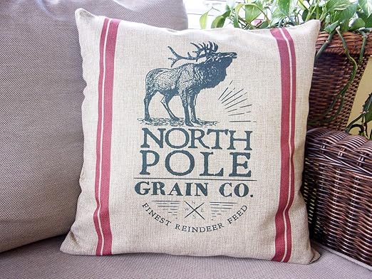 Amazon Com Reindeer Grains Christmas Pillow Cover North Pole
