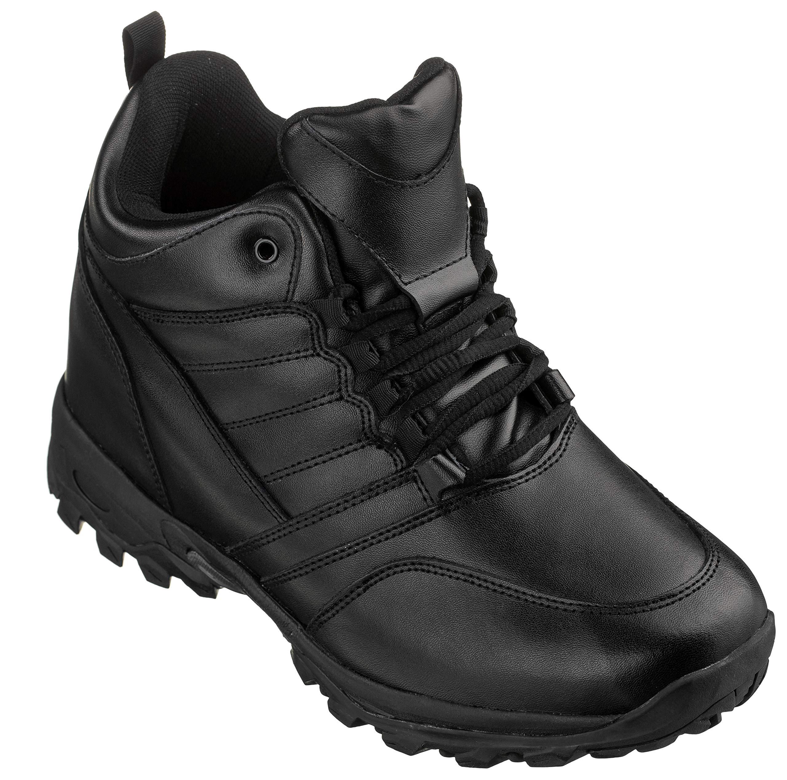 Photo 1 of CALTO Men's Invisible Height Increasing Elevator Shoes - Black Leather Lightweight Trainer Sneakers - 4.5 Inches Taller - FD003 - Size 11 D(M) US
