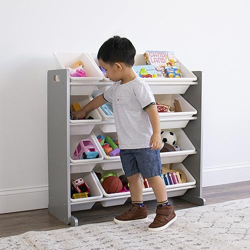 Humble Crew Kids Toy Storage Organizer with 12 Plastic Bins, Grey - Main Image
