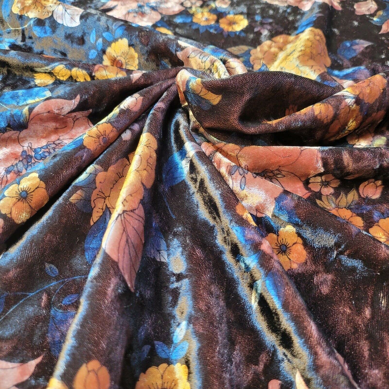 Floral Print Crush Velour Velvet Patchwork Dress Craft Upholstery Fabric 58" Met (Floral 3)