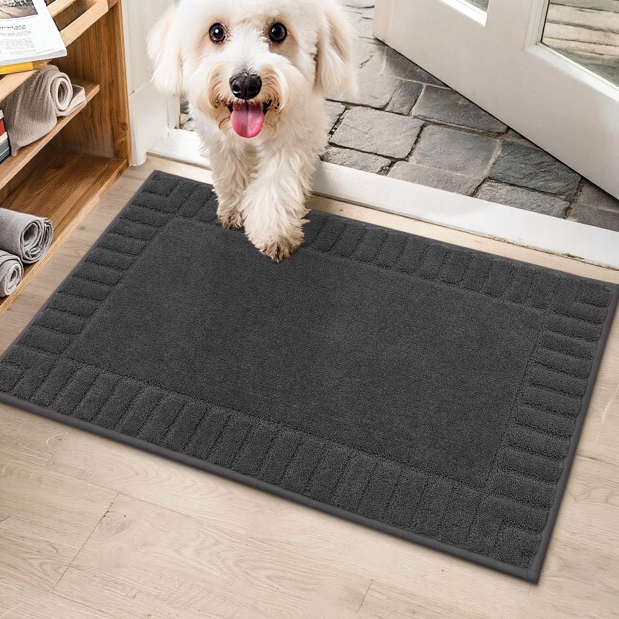BEQHAUSE Door Mat for Indoor & Outdoor,Dirt Trapper Barrier Mat Super Absorbent Machine Washable Front Doormats Rug with Non-Slip TPR Backing (Dark Grey, 50x80cm)