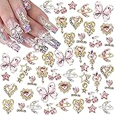 COOSLIM 24PCS Nail Charms Y2k Alloy Nail Art Rhinestone Charms 3D Heart Star Sailor Moon Nail Charms with Rhinestones Cherry Nail Gems Shiny Jewelry Nail Decorations Supplies A