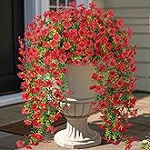 Ammyoo Artificial Hanging Flowers for Outdoors Fake Plants Decoration, 2 Pcs Faux Silk Daisy Flower Realistic Outdoor Flowers UV Resistant Porch Patio Window Yard Indoor Spring Decor(Red)