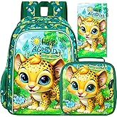 gxtvo 3PCS Boys Leopard Bookbag, 16" Kids Backpack with Lunch Box, Water Resistant Elementary Preschool Toddler School Bag