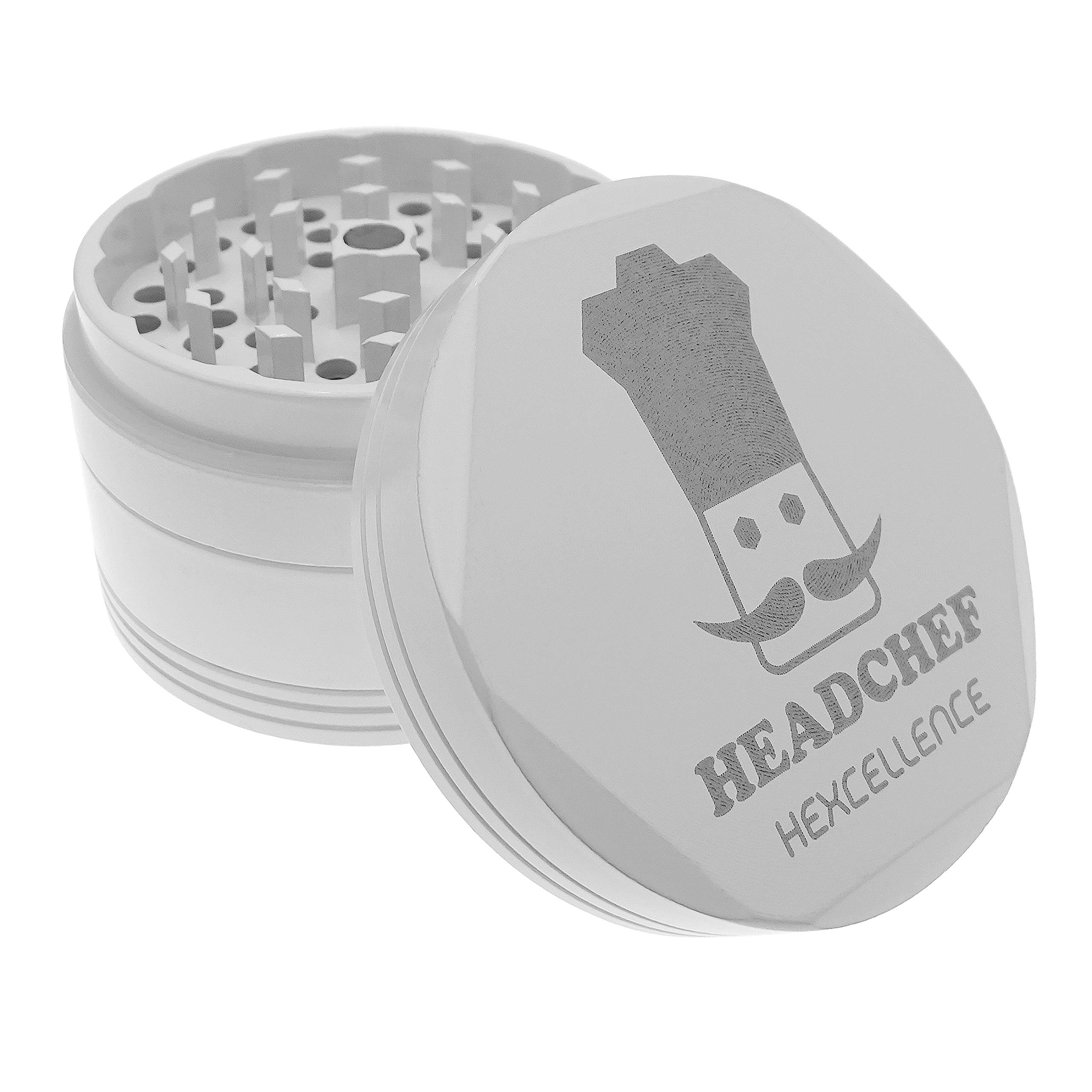 Headchef Hardcore Hexellence Ceramic Non-Stick Coated Metal Herb Grinder, 4 Piece, 62mm (Whiteout)