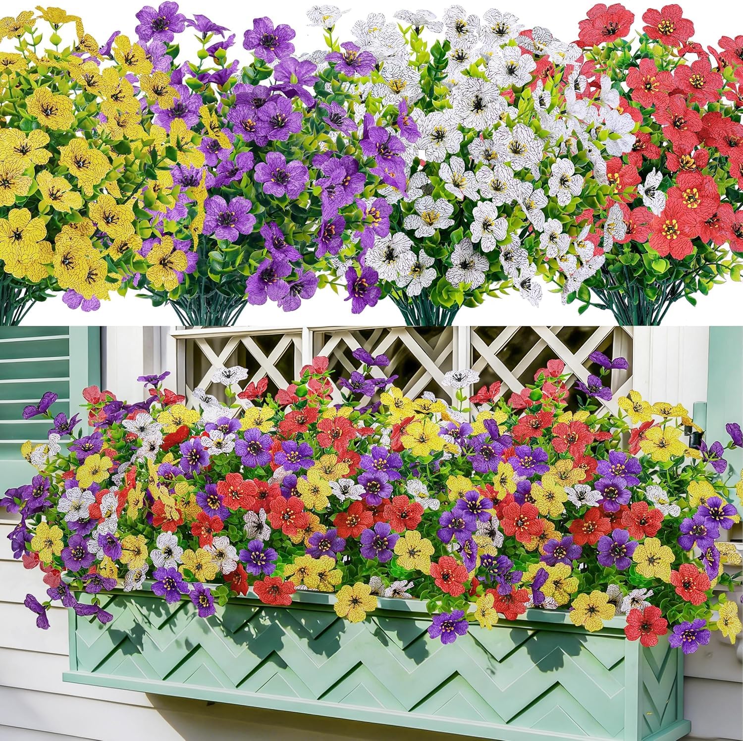 Der Rose 24 Pack Artificial Plants for Outdoors Fake Flowers Spring Decoration Silk Colorful Daisy UV Resistant for Home Porch Garden Decor