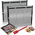 Oleex Non-Stick Large BBQ Grilling Bags + Basting Brush - Reusable PTFE Mesh Indoor Outdoor Charcoal Barbecue Grill Bag Accessories, Heat-Resistant Up to 500 F, Easy to Clean, Dishwasher-Safe