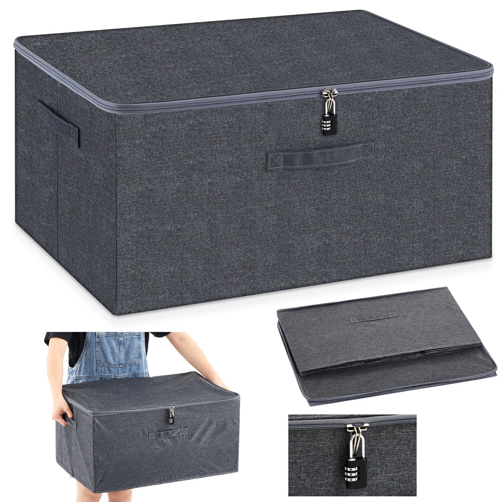 Briwooody Discreet Lockable Toy Bag Storage Organizer Toy Bag Storage Bins Case with Zipper Lid for Women and Men Clothes Container (Gray,23.6 x 15.8 x 11.8 Inch)