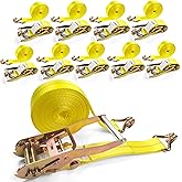 KJE 10 Pack Ratchet Straps Heavy Duty, 2" x 27' Ratchet Strap 10,000 Lbs Max Break Strength, Tie Down Ratcheting with J-Hook, Cargo Straps for Truck, Trailer, Moving Appliances