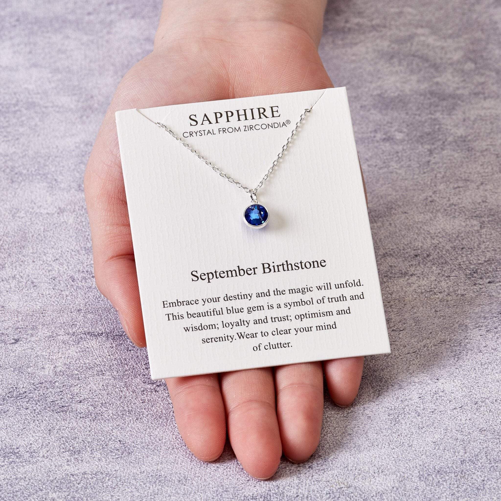 Philip Jones September (Sapphire) Birthstone Necklace Created with Zircondia® Crystals