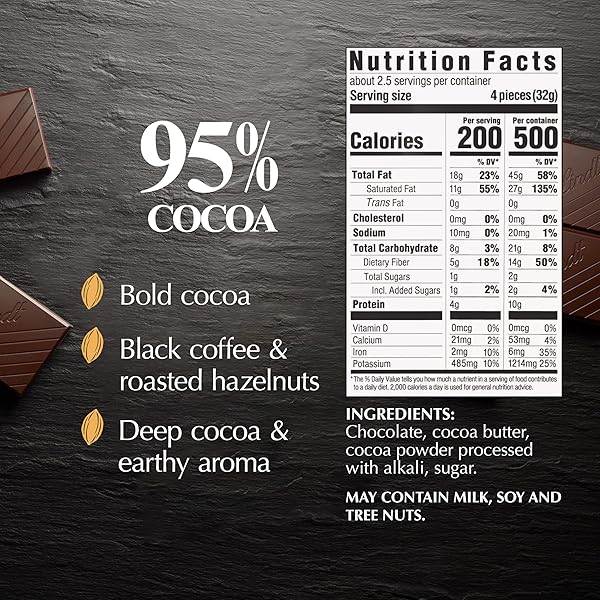 LINDT EXCELLENCE 95% COCOA DARK CHOCOLATE BAR, DARK CHOCOLATE CANDY, 2.8 OZ. (12 PACK)