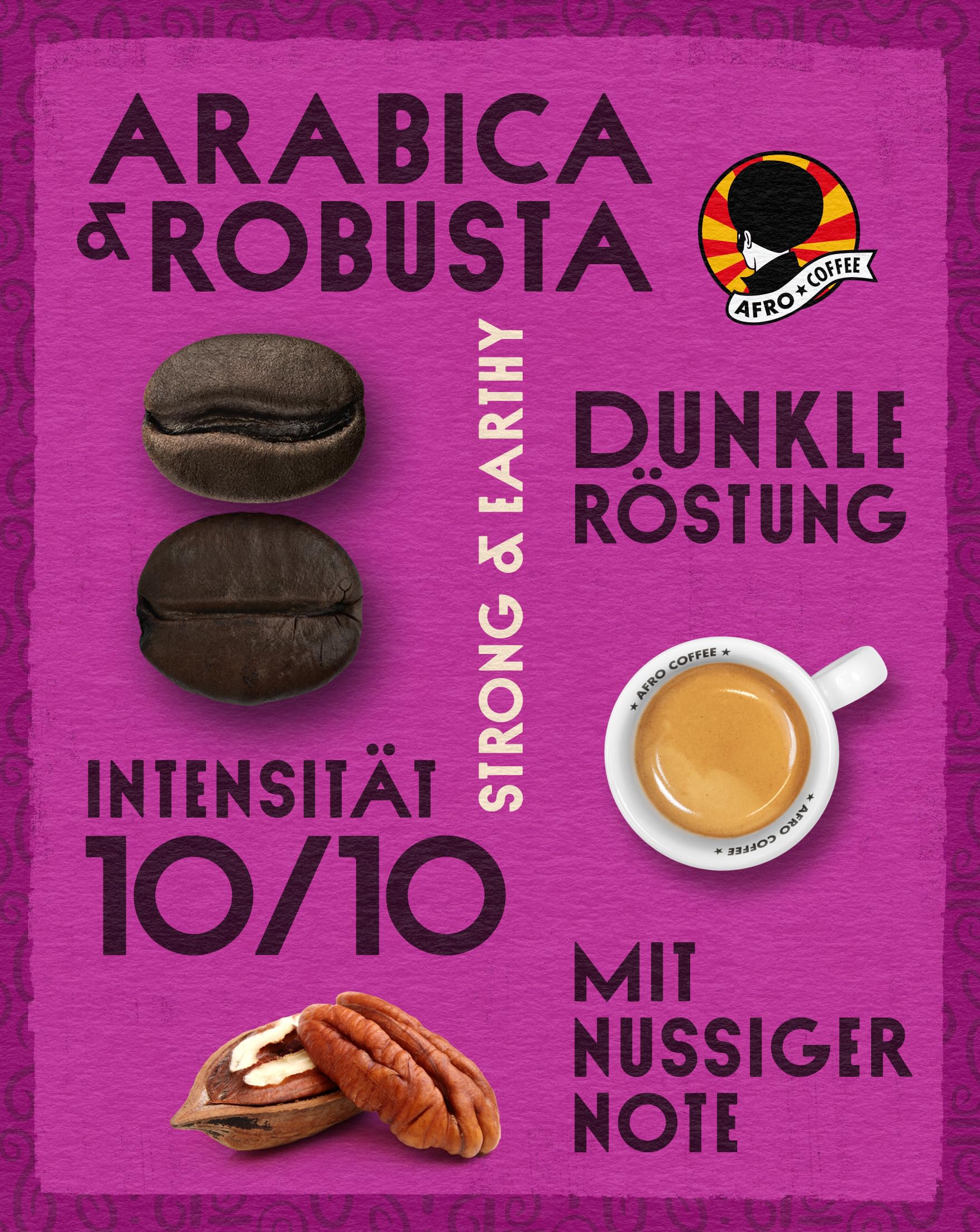 AFRO COFFEE Strong & Earthy I 500g Premium Bio Kaffeebohnen Fairtrade I Arabica & Robusta Bohnen I Bohnenkaffee aus Ostafrika mit nussiger Note I Kaffee Bohnen handgepflückt, dunkel geröstet, säurearm 2