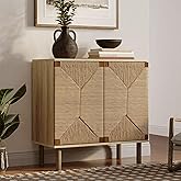 LuxenHome 31" Sideboard Buffet Cabinet with Storage, Seagrass Boho Accent Cabinet, Mid Century Modern Small Sideboard Storage
