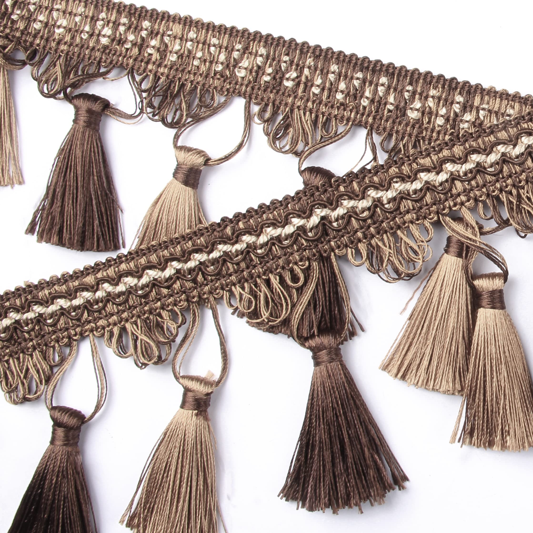 Photo 1 of BEL AVENIR Tassel Fringe Trim 6.5 Yard x 3.54 Inches Luxury Hand Knitting Tassel Fringing Trimmings (Dark Coffee)