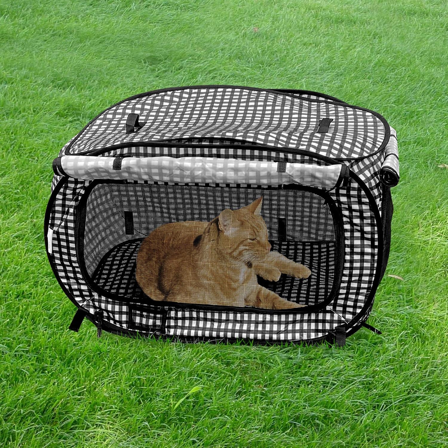Collapsible Portable Cat Cage Kennel Large Black 32x19x19 Portable