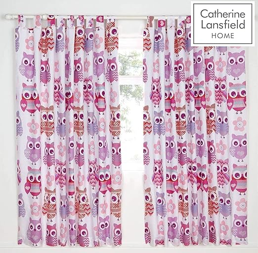 Catherine Lansfield Owl Easy Care Tab Top Curtains Multi 66x72