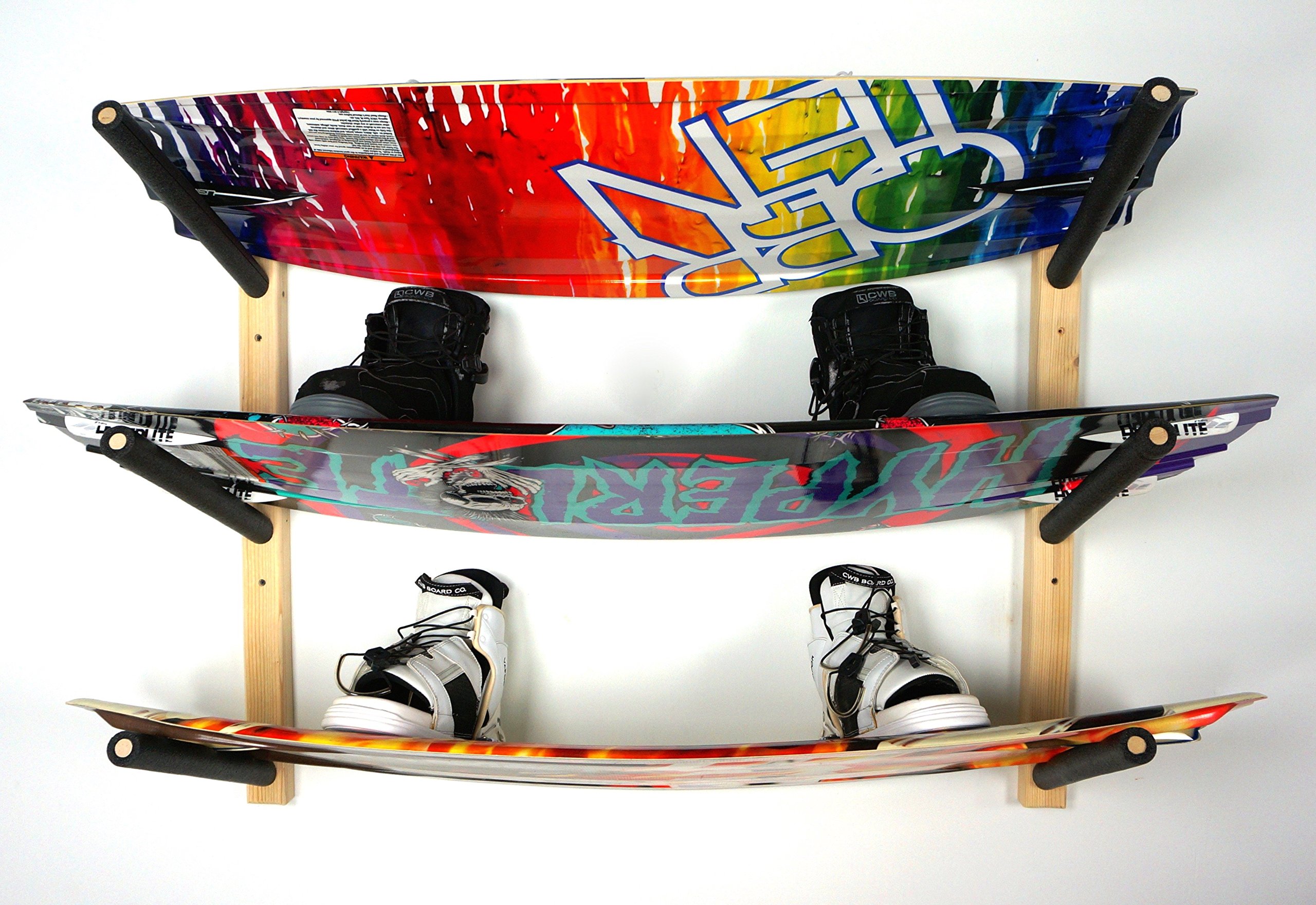 StoreYourBoard Wakeboard Wall Rack, Basic Wood Wakeboard Rack, 3 Boards