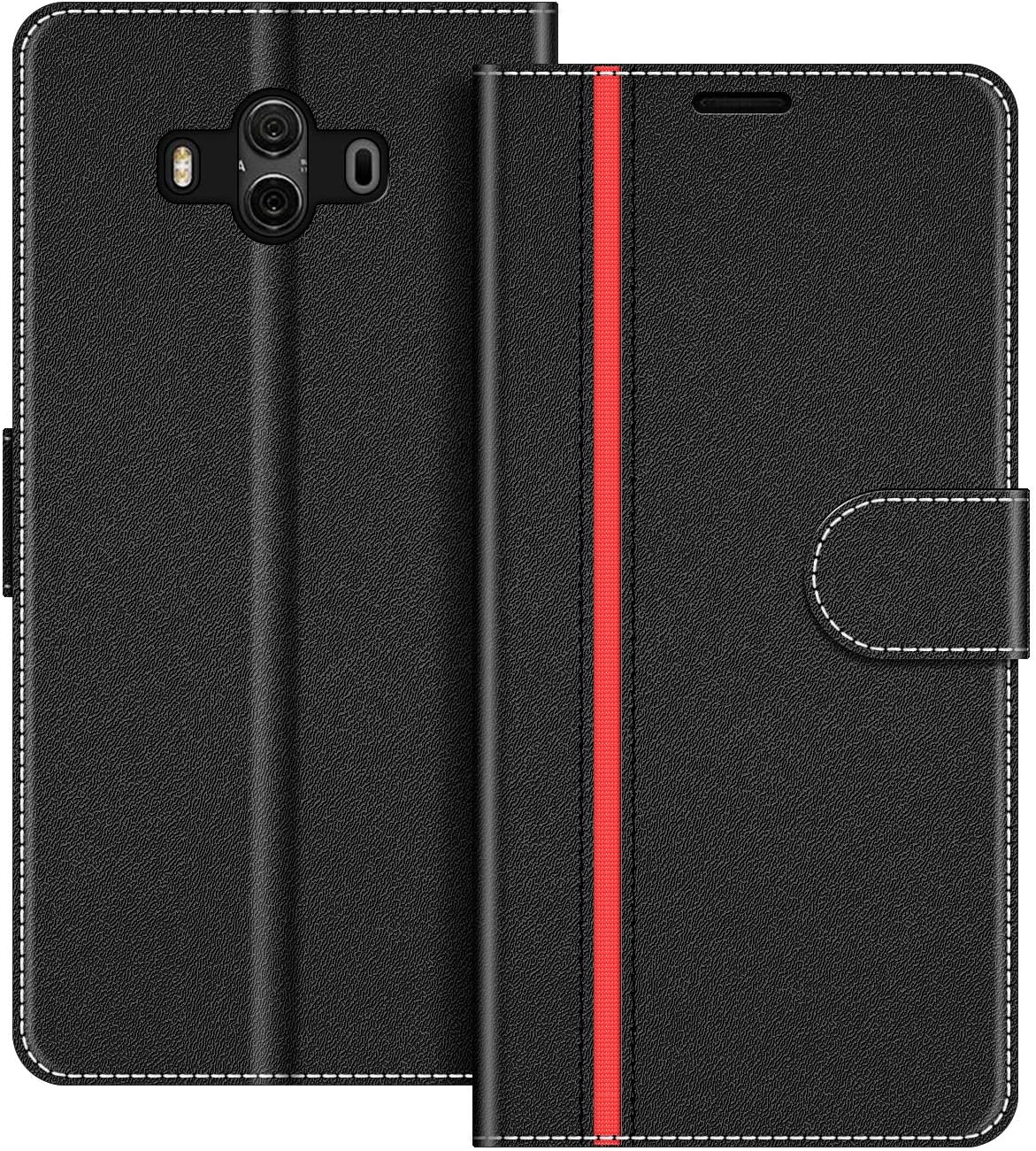 COODIO Phone Case For Huawei Mate 10, Magnetic Flip Leather Case For Huawei Mate 10 Wallet Case, Black/Red