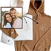 WEAR PHYSIQUE Photo Stitch Embroidered Shirt, Personalized Picture and Initial Sweatshirt, Couples Gift, Wedding, Proposal Photo, Boyfriend Girlfriend Hoodie, Engagements and Anniversaries Brown