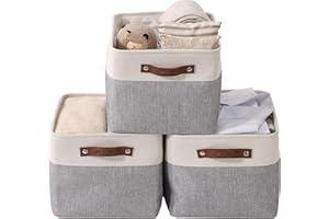 DECOMOMO Storage Bins | Fabric Storage Basket for Shelves for Organizing Closet Shelf Nursery Toy | Decorative Large Linen Closet Organizer Bins with Handles (Grey & White, XL - 3 Pack)