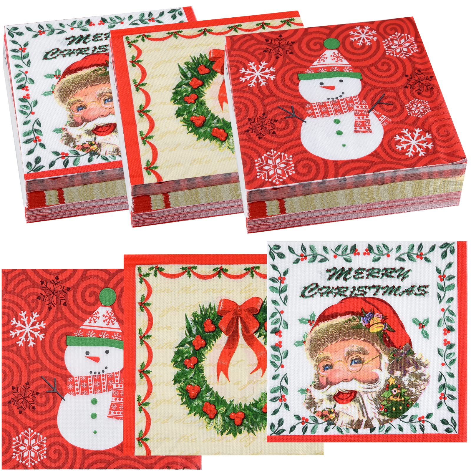 ASTARON 60 Pack Christmas Napkins 3 Designs, Disposable Paper Cocktail Napkins Bulk Christmas Decorative Napkins for Holiday Dinner Christmas Party Supplies