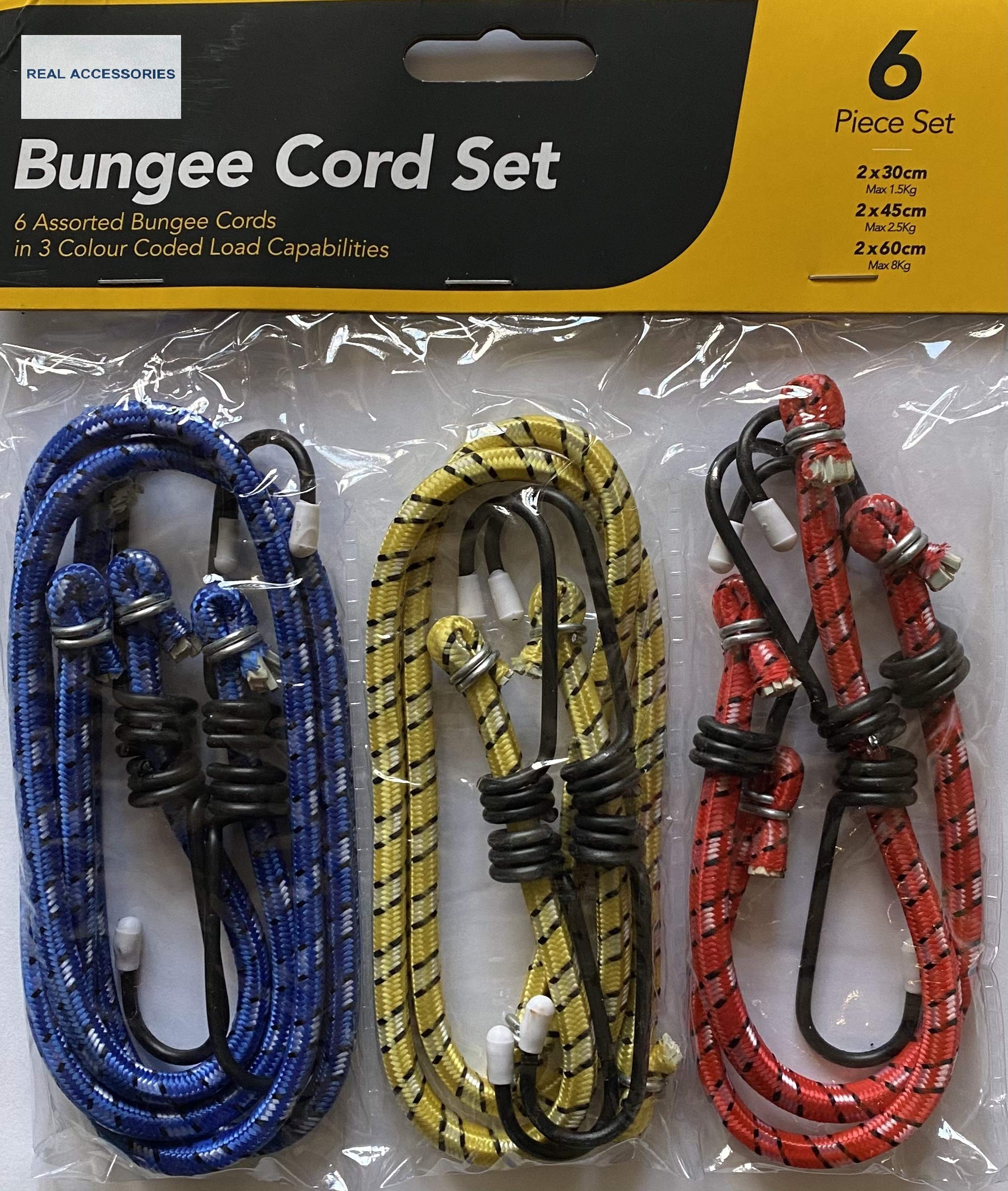 Set of 6 Elastic Bungee Cords Bungee Straps Assorted Lengths Heavy Duty Bungee Ropes for Caravan Camping RVs Trunks Luggage Racks (Includes 2pcs x 60cm, 2pcs x 45cm, 2pcs x 30cm)