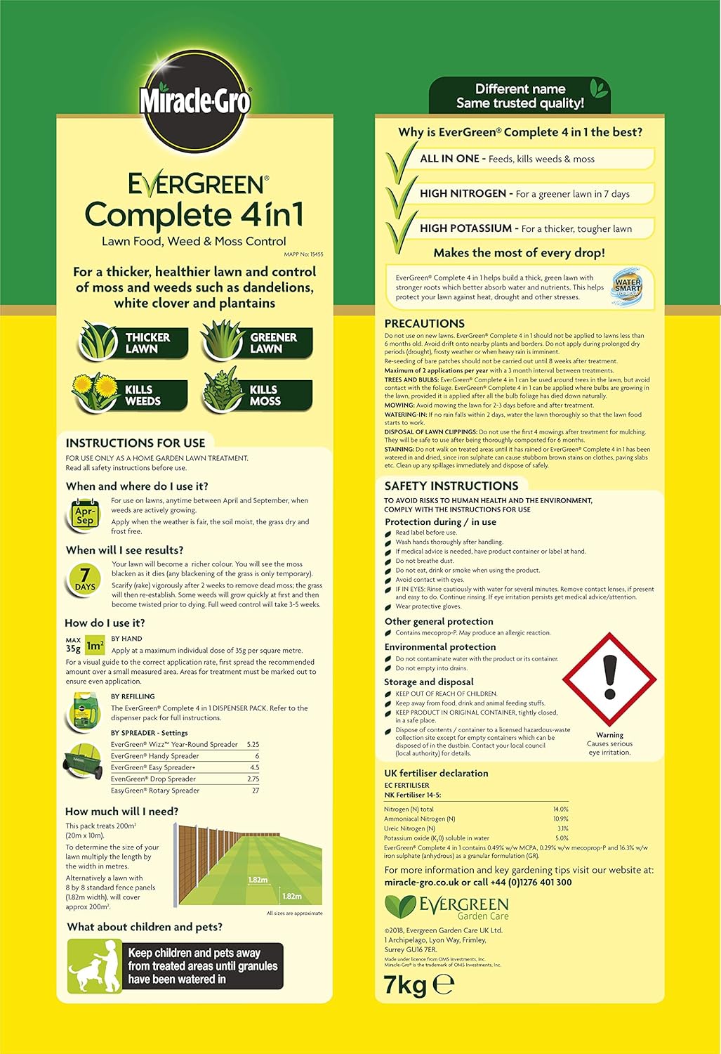 Miracle Gro Evergreen Complete 4 In 1 17 5kg 500m2 Amazon Co Uk
