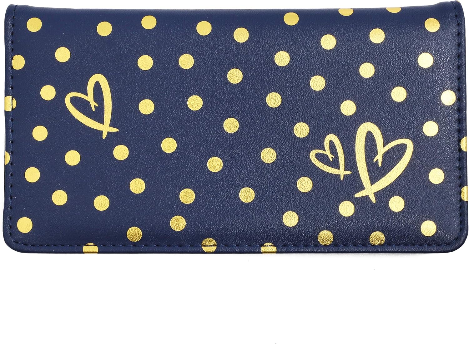 RFID Blocking Checkbook Cover, Blue Wallet with Foil Polka Dots (7 x 3.75 In)
