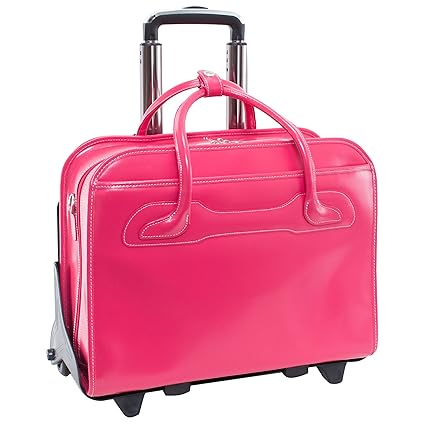 Detachable - Wheeled Womens Laptop Briefcase, Leather, Mid-Size, Fuchsia - Willowbrook | McKlein - 94983