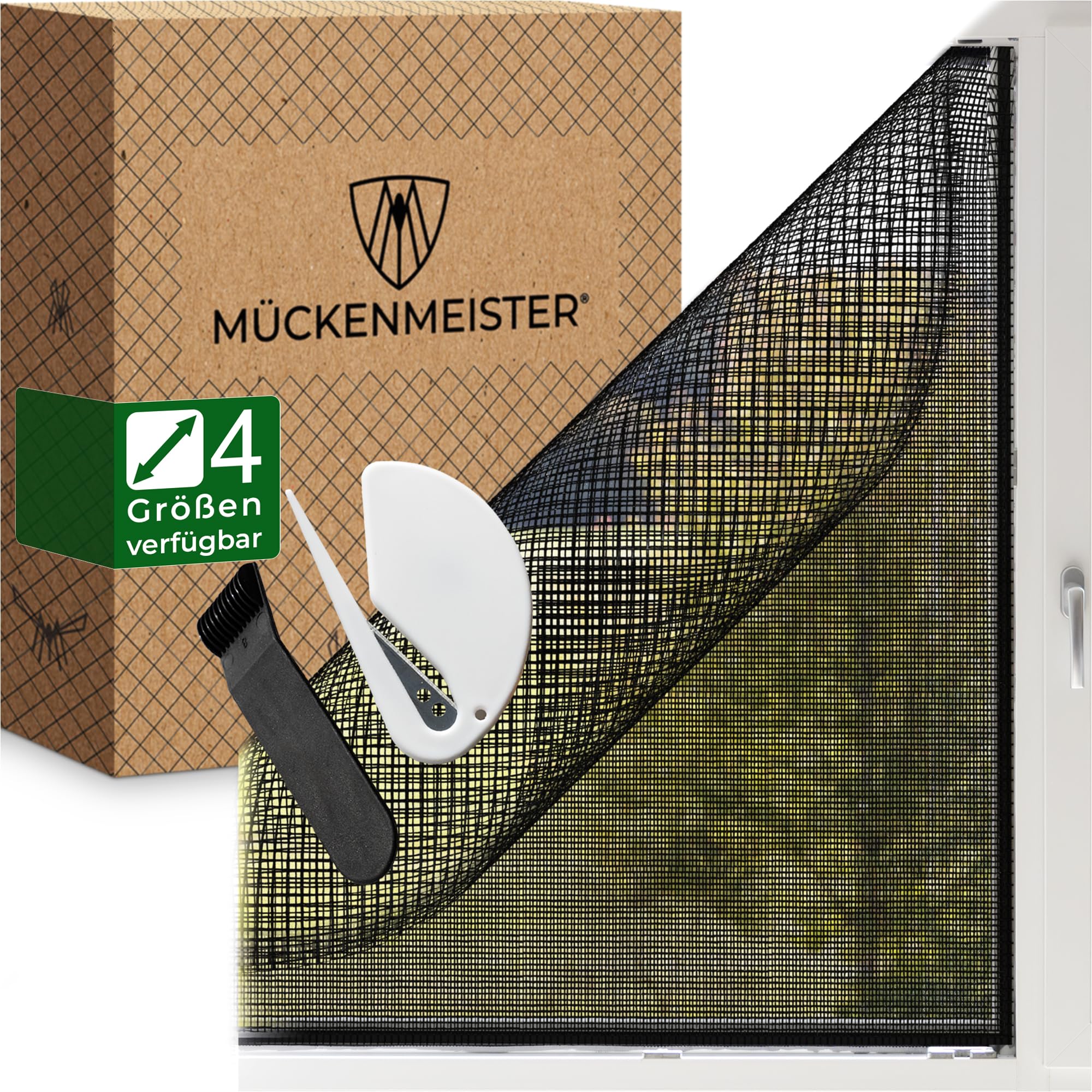MÜCKENMEISTER® Fliegengitter Fenster (130x150cm, schwarz) aus Glasfaser - Fliegengitter zuschneidbar - Insektenschutz Fenster mit Klebestreifen - Fliegennetz Fenster - Mückennetz Fenster