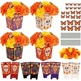 88 Pcs Mexican Day of the Dead Table Centerpiece, Sugar Skull Paper Vases | Dia de los Muertos Party Decorations with Butterfly and Marigold for Day of the Dead Altar Ofrenda Halloween Party Favor