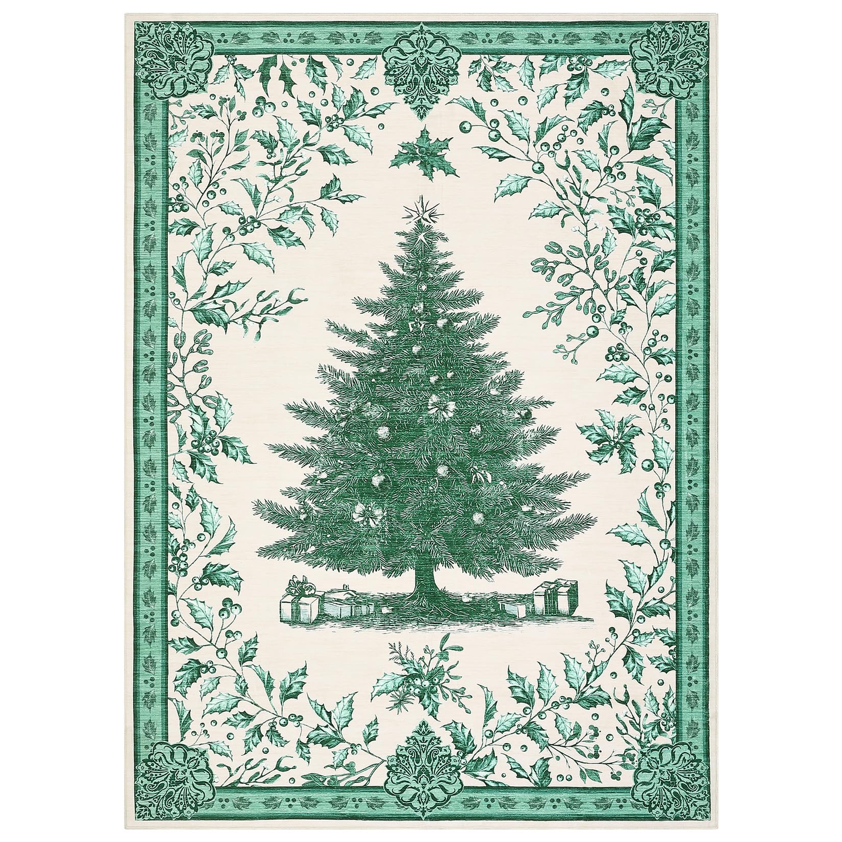 GarveeHome Christmas Rugs 6×9 Christmas Tree Print Area Rug Washable for Bedroom,Soft Nursery Mat Non-Slip Stain Resistant Living Room, Holiday Decor Untra-Thin Carpet for Office Green