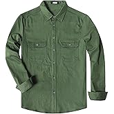 JOGAL Mens Denim Shirt Long Sleeve Button Down Shirt Regular Fit Work Shirt with Flap Chest Pockets