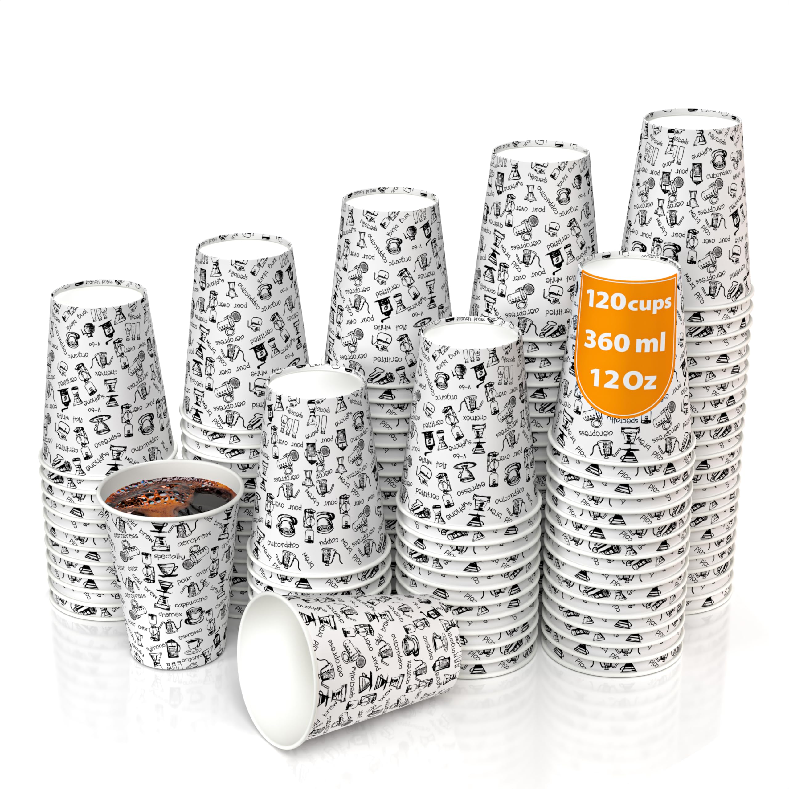120 Paper Cups Coffee to Go - 12 Ounces Coffee Cups for Serving Coffee, Tea, Hot and Cold Drinks