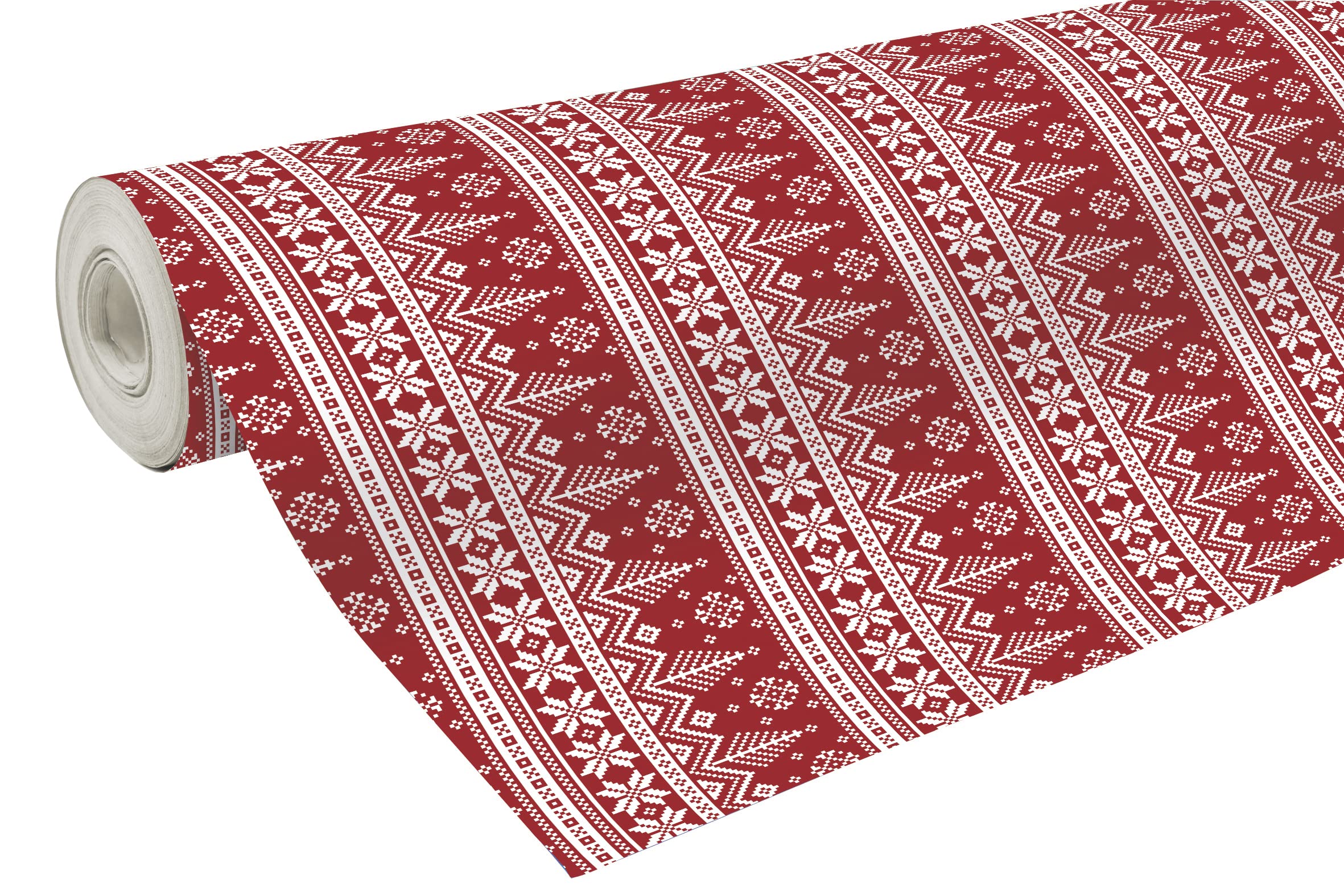 Clairefontaine 201341C - A Reel Of Gift Paper - Alliance Paper 60g - Format : 50x0,70m - Pattern : White Fir Trees, Red Background, Christmas - Gift Wrapping