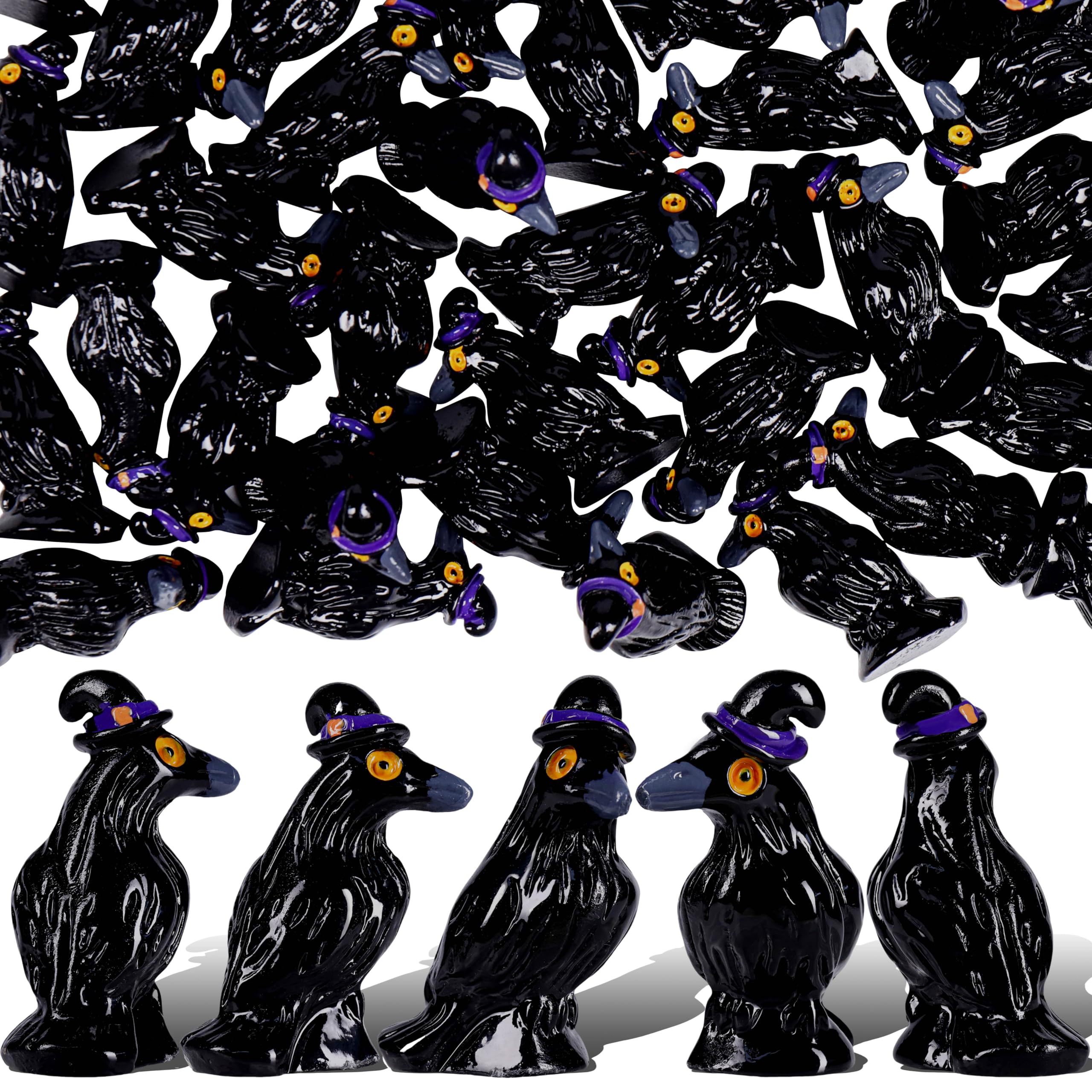 gyoyede 60 Pcs Mini Resin Crows Black Raven Figurines Small Mini Resin Animals Tiny Figures for Fairy Garden Micro Landscape Aquarium Dollhouse Decor