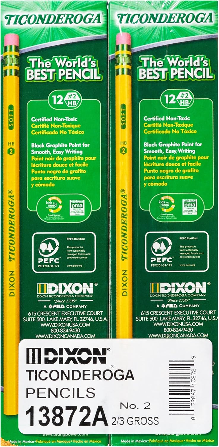 TICONDEROGA Pencils, Wood-Cased, Unsharpened, Graphite #2 HB Soft, Yellow, 96-Pack (13872) : Wood Lead Pencils : Office Products