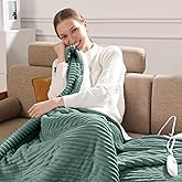 Heated Blanket Electric Throw 50"x60" Heating Blanket 450gsm Ribbed Flannel Sherpa Ultra-Soft with 5 Heating Levels and 4 Hour Auto Off, ETL & FCC Certified Electric Blanket, Great Winter Gift, Green